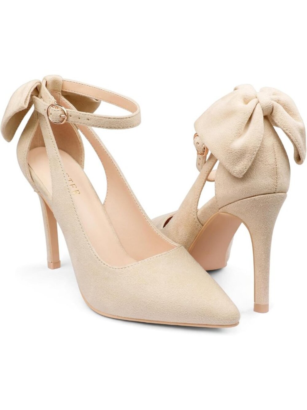 Chic Women's Back Bow D'Orsay Pumps - Pointed Toe Ankle Strap Wedding Heels